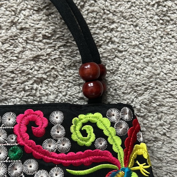 Mexican Embroidered Black Purse / Bag - Never Used - Picture 3 of 5